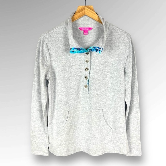 Lilly Pulitzer Gray Captain Popover with Blue Accents - Picture 1 of 6